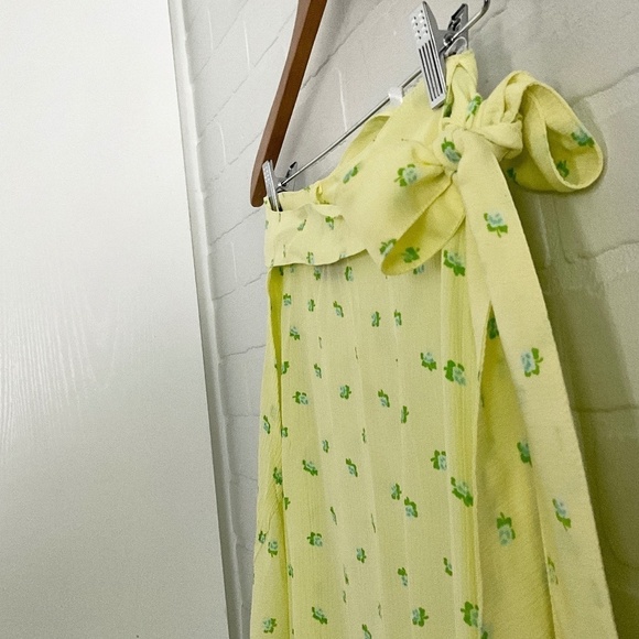 Faithfull the Brand Rare Aubrie Wrap Bow skirt in Bisset Yellow Aqua floral Sz S - Picture 13 of 16